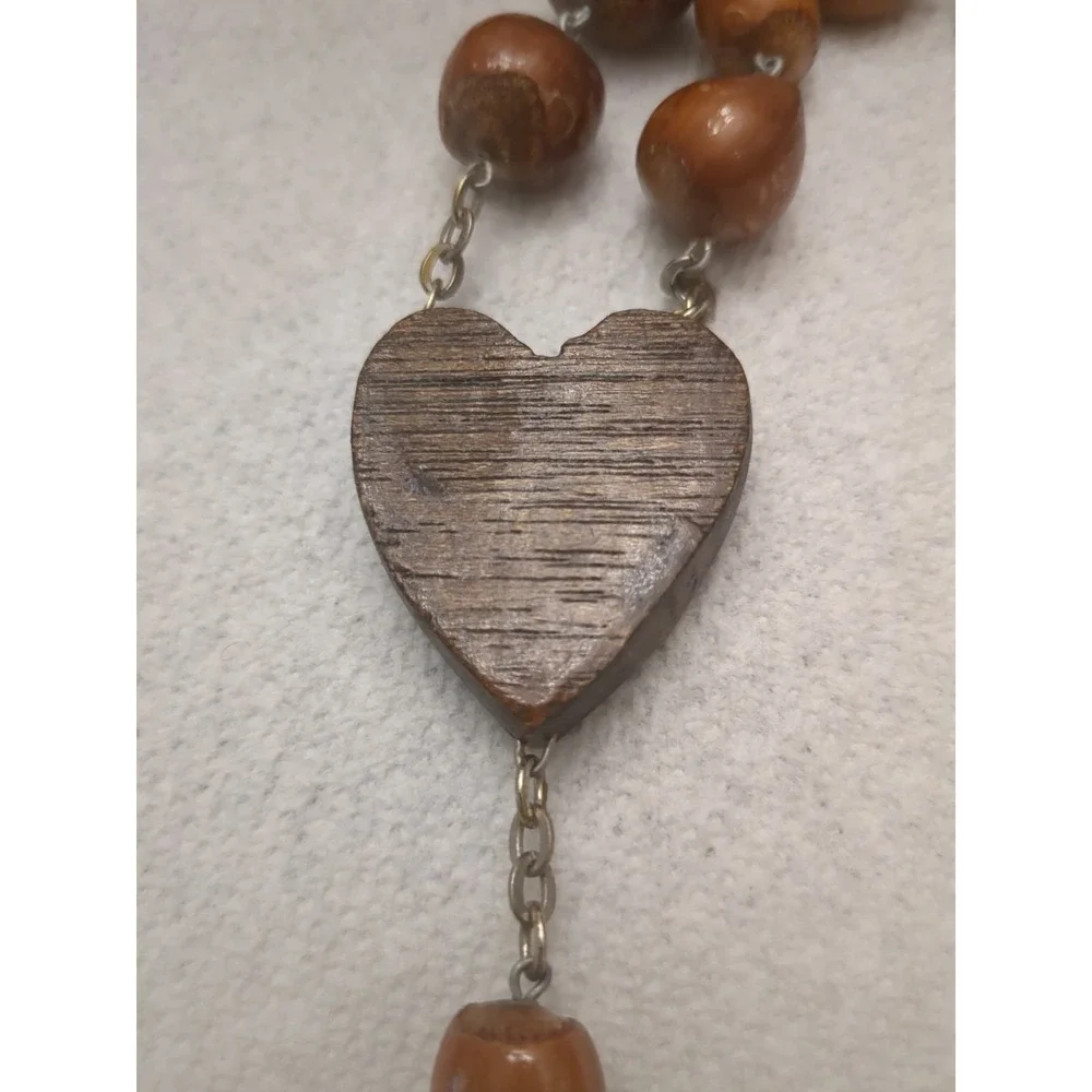 Antique Vintage Wood Rosary Resin Or Plastic Christ, Brown Beads Probably Acorns
